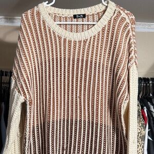 Miss Me Cream and Brown Striped Sweater
